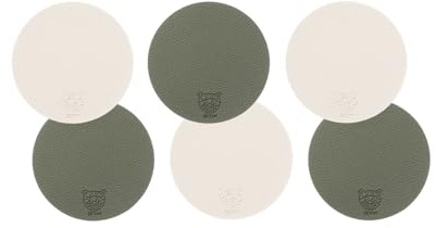 sous-Verre Rond réversible - 6 pièces - Cuir recyclé Blanc crème et Vert de Gris