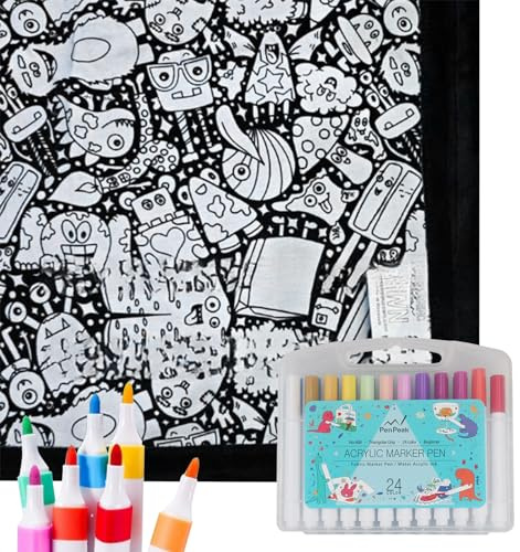 Gestalten Sie Ihre eigene Decke – 50x60 Zoll DIY-Malldecke mit Markern, Flauschiger Samt waschbare Überwurfdecke, Personalisierte kreative Kunstdecke for Zuhause, Geschenke & Entspannung