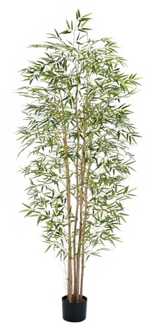 Keeplush Artificial Bamboo Plant 210cm-Featuring 1880 Realistic Leaves and 6 Natural Bamboo Trunks, Tall Artificial Plants with Lush - fake tree Indoor for Living Room Office Bedroom Home Decor