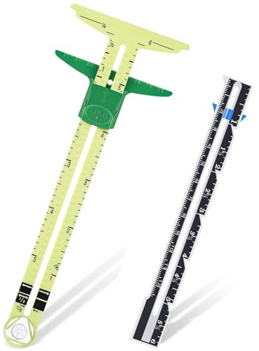 Juego de 2 herramientas de medición de costura con guía deslizante, accesorios de costura de acero inoxidable, 5 en 1, regla de costura en forma de T, regla de tela para tejer, manualidades y costura