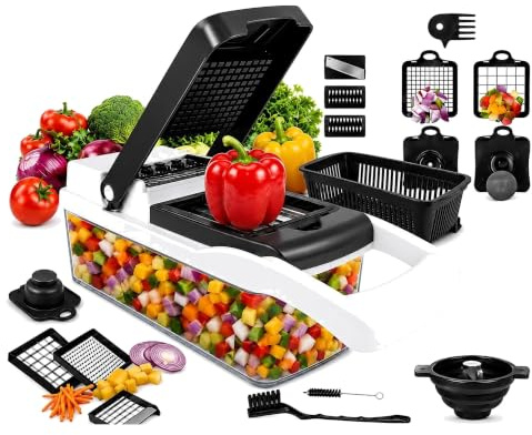16 in 1 Vegetable Chopper Mandoline Slicer, Multi-Function Onion Dicer Food | Cutter with 7 Interchangeable Blades & Container, Veggie Slicer for Fruit & Vegetables Kitchen Tool
