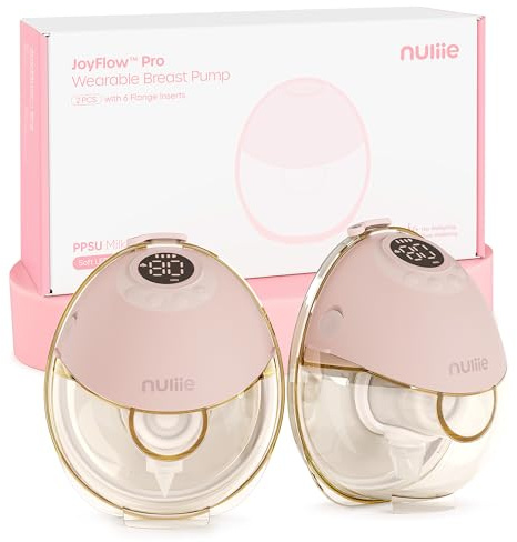 Nuliie JoyFlow Pro Wearable Breast Pump with Night Light & PPSU Collector, BPA-Free, Portable Hands-Free Electric Breast Pump with 4 Modes & 12 Levels, 24mm Flange, 17/19/21mm Inserts, 2-Pack Pink