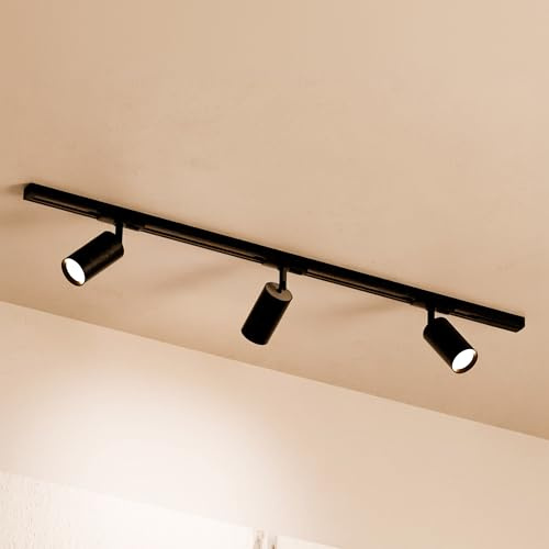 MATO LED Schienensystem Lampen Schwarz Komplettset - Gerade 1m Schiene + 3x GU10 Spots - Lichtschienensystem Decke, Stromschiene 1 Phase 230V Lichtschiene, Lampenschienen System, Stromschienensystem
