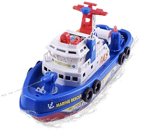 Wasserspiele Für Kinder | Elektrisches Feuerlöschboot – Sprühspielzeugbad – Sprinkler-Duschfunktion | Pool Badewanne Spielen, Licht & Musik, Bauchmuskelmaterial, 23x8x11cm, 270g, 1 Stück (3X Aa