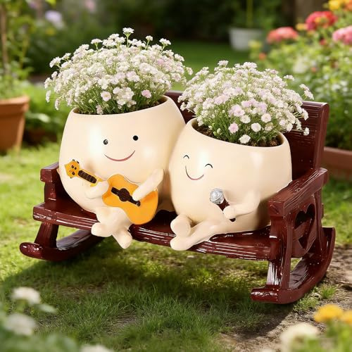 SGZIOO Pot de fleurs amusant en résine avec trou de drainage - Avec visage - Pour l'intérieur et l'extérieur - Cadeau pour les amateurs de plantes (chant)