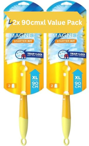PURELIXIR Flash Dust Magnet XL (Handle Extendable to 90cm), Duster Starter Kit (Includes: 1 x Handle and 2 x Refills), 2Pk