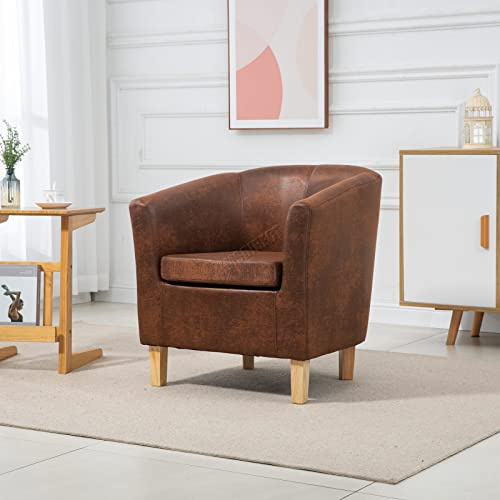 WestWood Faux Leather Tub Chair Armchair Dining Living Room Lounge Office Modern Furniture Vintage Brown New