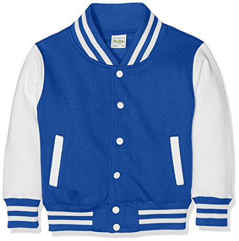 AWDis Boy's Kids Varsity regular Jacket, Multicoloured (Royal Blue/White), Size 3-4 (Manufcturer Size - X- Small)