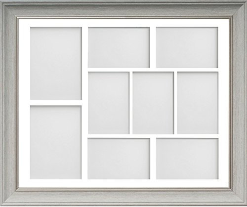 Frame Company Drummond Pale Grey Multi-Aperture Photo Frame with Mount 20x16 for 7x5 (x2) 6x4 (x7) *Fitted with Glass*