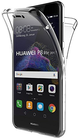 REY Funda Carcasa Gel Transparente Doble 360º para Huawei P8 Lite 2017 / P9 Lite 2017, Ultra Fina 0,33mm, Silicona TPU de Alta Resistencia y Flexibilidad