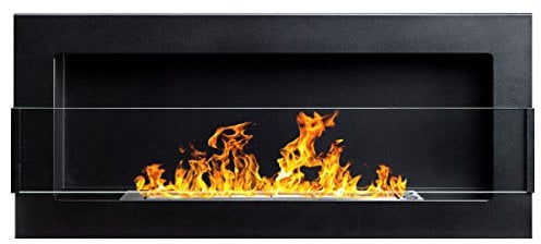 900x400 mm Gelkamin Bio-Ethanolkamin Biokamin Schwarz matt + Glasscheibe inkl. Halterung (TÜV - Rheinland geprüft)