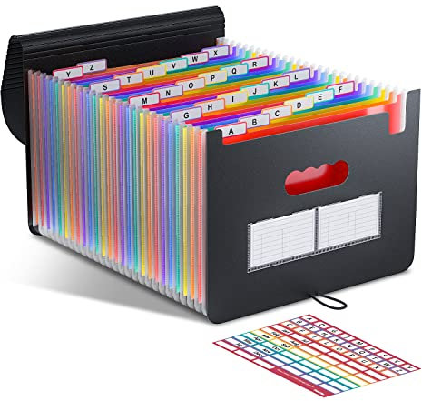 Dokumentenmappe A4, 26 Taschen Fächermappe Sortiermappe Bunte Datei Ordner Regenbogen Aktenordner Ordner Akkordeon Design Größe Grosse Kapazität Wasserdicht Materia