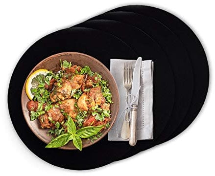 Casoro 4er Platzset aus waschbarem Filz, runde Platzmatten je Ø35cm groß, in schwarz, edles Tischset perfekt zu jeder Einrichtung