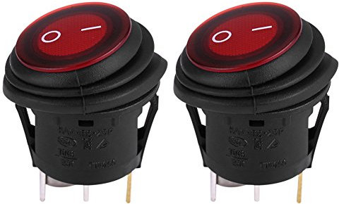 12 V Interrupteur à Bascule,Akozon 2pcs 12V 20A 3 Broches Ronde Interrupteur Bouton avec Rouge LED Lumière pour voiture auto Bateau appareils ménagers