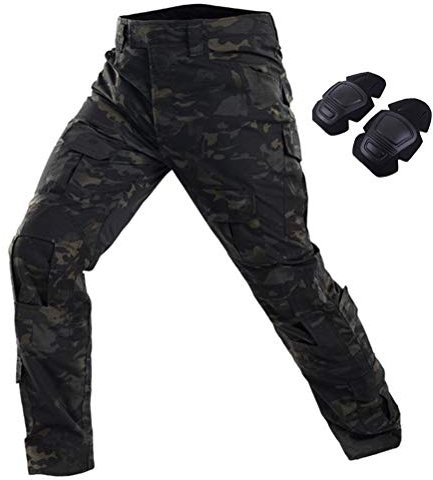 JOYASUS Paintball BDU Taktische Hosen Airsoft Hosen Multi-Tasche Diensthosen mit Knieschützer L, Schwarz Cp