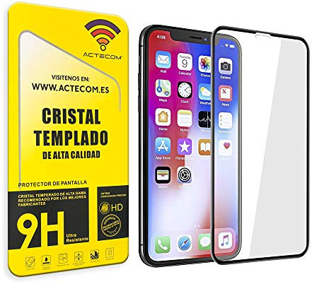 actecom® Protector Pantalla Completa 3D 5D Negro Cristal Templado Compatible con iPhone 11