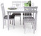 Homely - Conjunto de Comedor Kansas White Mesa de Madera lacada en Blanco de 112x72 cm y 4 sillas con Asiento tapizado de Tela Gris
