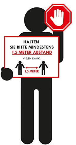 Hygiene Hinweisschild Aufsteller groß, Figur Motiv 1.5m Abstand halten, Pappe, 170 x 90 cm
