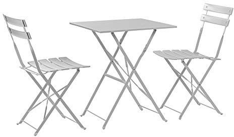Harbour Housewares Square Garden Furniture Set - 3 Piece - White - Outdoor Folding Bistro 1 Table and 2 Chairs for Balcony, Patio, Garden and Convervatory