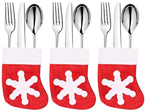 SPRINGOS Bestecktasche Socken Santa Nikolaus Rot Tischdeko Geschirr (Rot 3 Stück)