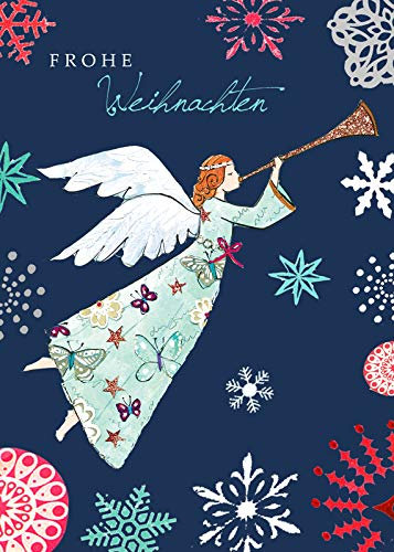 PopShots Studios Weihnachten Karte Glitzersteine Grußkarte Engel Posaunen 17x12cm