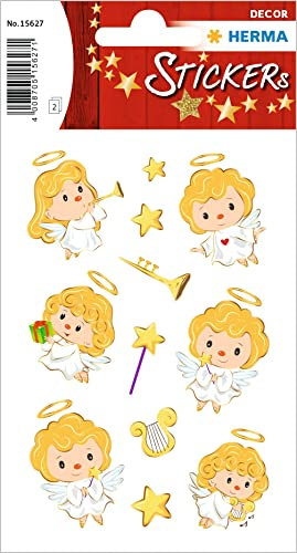 HERMA 15627 Aufkleber Engel klein groß, 24 Stück, Weihnachten Sticker mit Sterne Musik Motiv, Kinder Etiketten für Weihnachtsdeko Geschenke Adventskalender Winter Dekoration Scrapbooking DIY Basteln