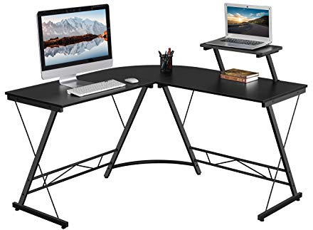 Yaheetech Gaming Bureau 130 x 130 Bureaus d'angle Table Informatique en Forme de L Table d'étude avec Support d'écran Pieds Réglables pour Bureau Chambre Studio Gain de Place Noir/L