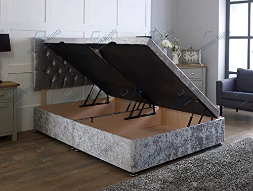 Luxurious Nights Ottoman Gas Lift Side Open Crushed Velvet Bed (4FT6 Double, Black)