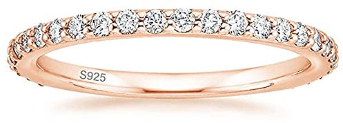 Zakk Eternity Bague pour femme en argent 925 Zircon cubique bagues d'éternité complète bagues de fiançailles mariage mémoire 2 mm (Or Rose,57 (18.1))