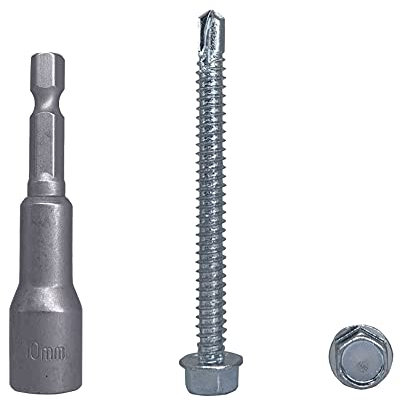 Marcopol Lot de 50 vis DIN 7504 K en acier zingué 6,3 x 70 mm, vis à tôle auto-perceuse, tête de rondelle hexagonale, autotaraudeuse (50, 6,3 x 70 mm), Argenté.