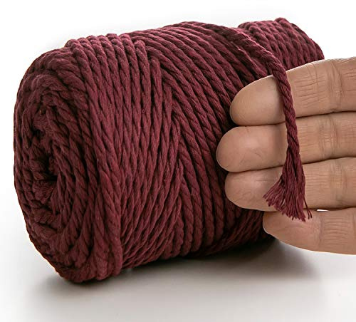 MeriWoolArt® Makramee Garn 4mm 75m Rot, Baumwollgarn Kordel, Dicke Macrame Cord für Makramee Wandbehang, Blumenampel, Vorhang und Mehr DIY Deco (Burgunderrot, 4mm x 75m)