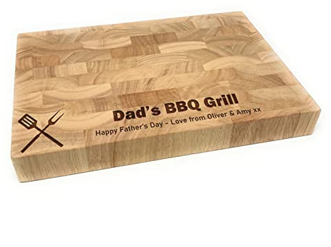 Personalised Extra Thick End Grain Heveawood Chopping Board - BBQ Design - Daddy Fathers Day Gift