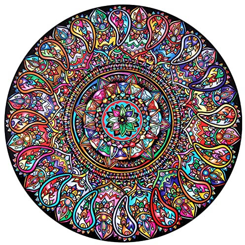 Bgraamiens Puzzle-Mandala Petals-1000 Pieces Round Puzzle Color Challenge Jigsaw Puzzles for Adults and Kids(Mandala Petals)