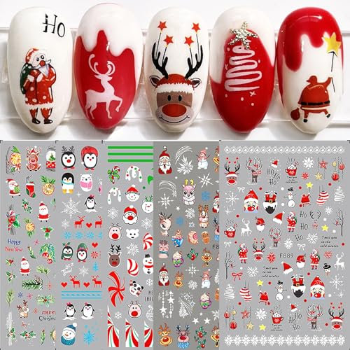 10 Sheets Christmas Nail Art Stickers Decals Self-Adhesive Kids Cute Red Snowflakes Tree Nail Supplies Nail Art Design Decoration Accessories