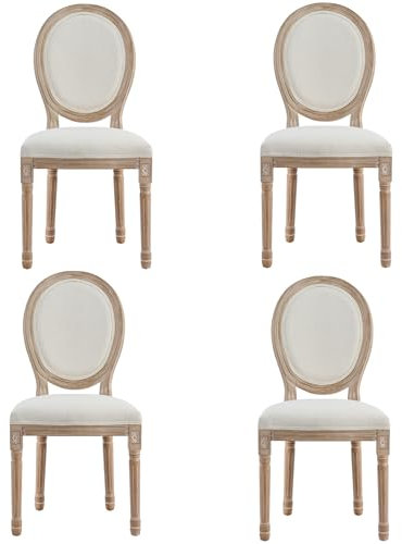 VONLUCE Juego de 4 Sillas de Acolchadas con Respaldo Redondo y Patas de Madera de Caucho Sillas Tapizadas en Tela para Comedor, Salón, Dormitorio Sillas de Comedor en Estilo Vintage