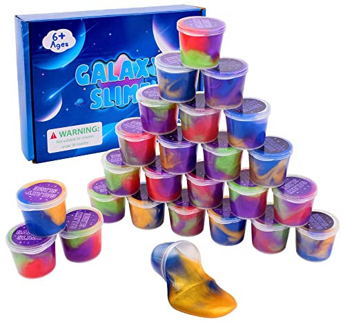 25 Packs Galaxy Slime Age 3+, Party Favor for Kids Girls & Boys, Adults, Non Sticky, Stress & Anxiety Relief, Wet, Super Soft Sludge Toy