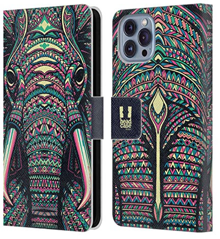 Head Case Designs Elephant Aztec Animal Faces Leather Wallet Case Compatible With Apple iPhone 14