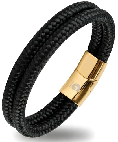 Galeara design Bracciale Corda - Braccialetto Nautico - Magnetico Noa Marina (Noa Nero - Oro, 205)