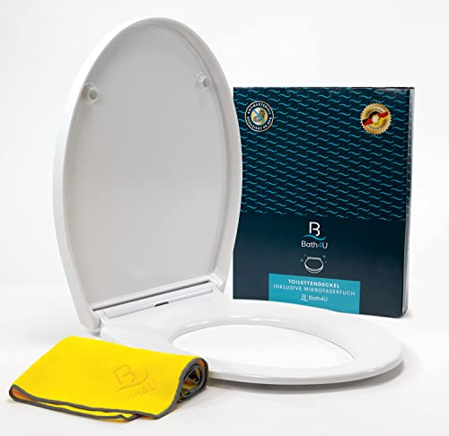 Bath4U Toilettensitz aus Urea-Duroplast mit Absenkautomatik passend | Farbecht belastbar bis 150 kg leicht zu reinigen mit dem mitgelieferten Mikrofasertuch gängige Standard-Toiletten Sitz