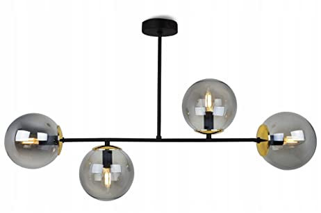 Light-Home Tuluza Hängelampe - Deckenlampe für Wohnzimmer Schlafzimmer und Esszimmer- Pendelleuchte aus Metall und Glas - E14-4-Flammig - Graphitglas - Schwarz und Gold