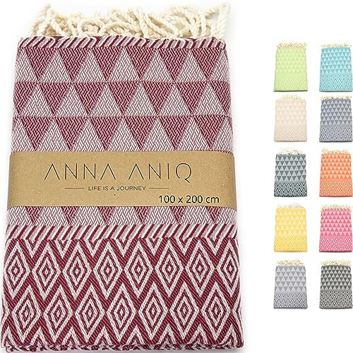 ANNA ANIQ Hamamtuch groß 100x200 cm Reise Strandtuch XXL Saunatuch - 100% Baumwolle Fouta Pestemal Stranddecke Saunakilt Saunahandtuch Herren Damen Badetuch Pareo Strandhandtuch (Bordeaux)