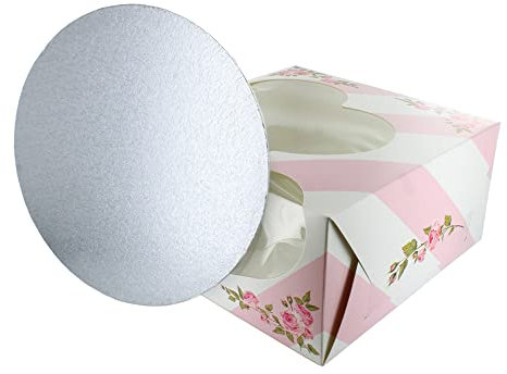 Baked with Love 90292 Heart Printed Cake Box and Board,10 Inch Windowed Valentines Treat Box,Pink,silver