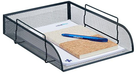 Relaxdays Dokumentenablage, stapelbares Ablagefach für DIN A4, HBT: 6,5 x 27 x 34cm, Mesh-Metall, Briefablage, anthrazit