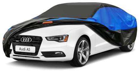 Funda Coche Exterior GUNHYI, Impermeable y Transpirable, Funda a Coche Anti-UV Resistente al Polvo los Rasguños, con bandas reflectantes Adecuada para Sedán, Coupé etc. (470 a 490 cm) 3XL Negro y Azul