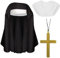 Bohue 3 Stücke Halloween Nonne Kostüm Zubehör Nonne Schal Weiß Nonne Kragen Gold Kreuz Anhänger Erwachsene Damen Cosplay Maskerade Kostüm Zubehör