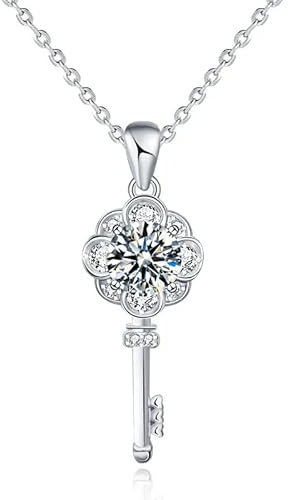 OBCPD 925 Collier Clé en Argent Sterling Femme 1 Carat Moissanite Clavicule Pendentif Couple Bijoux