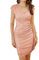 GRACE KARIN Robe Cocktail Femme sans Manche Col en V Chic Robe Crayon Plissée à Volants Taille Elastique Doublé Rose Or -3 XXL
