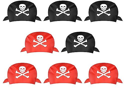 Aomig Pirat Bandana, 8 Stücke Pirat Kapitän, Kopftuch für Pirat Thema Party Halloween und Kinder Party Gefallen (4 Schwarz + 4 Rot)