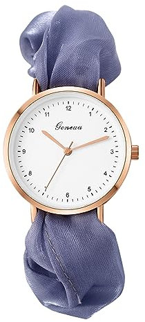 JewelryWe Uhren Damen Elastisch Haarband - Einzigartige Einfache Analog Quarz Armbanduhr Frauen Mädchen Uhr mit Grau Haargummi Elastisch Armband