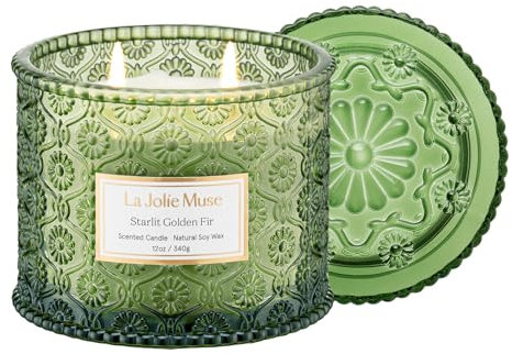 LA JOLIE MUSE Bougie Parfumée, Bois de Cèdre & Cyprès, Grande Bougie de Soja avec 2 Mèches, Cadeau pour les Fêtes, Cadeau Haut de Gamme pour une Ambiance Cosy, plus de 60 Heures de Combustion, 340 g